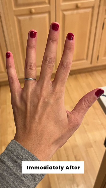 Allure contributing commerce editor Deanna Pai immediately after applying the Olive  June Long Lasting Nail Polish